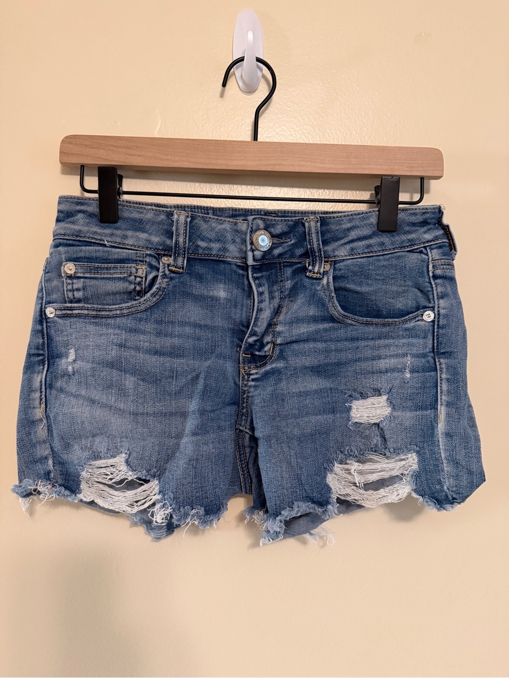American Eagle Outfitters Distressed Medium Blue Denim Shorts